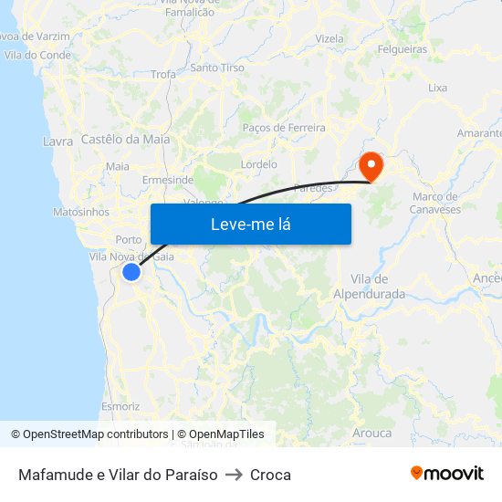 Mafamude e Vilar do Paraíso to Croca map