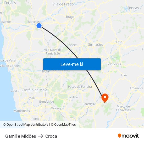 Gamil e Midões to Croca map