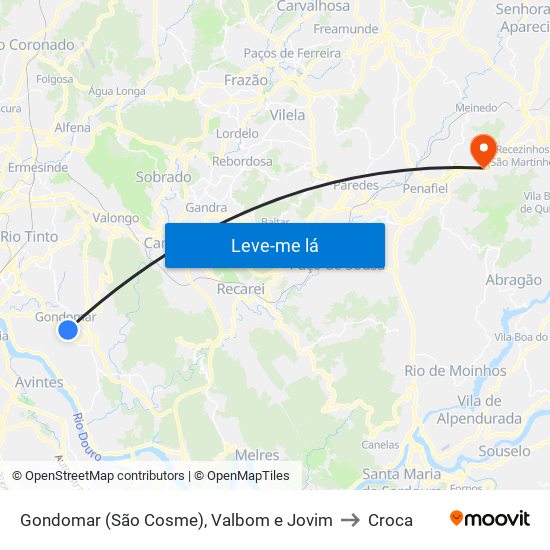 Gondomar (São Cosme), Valbom e Jovim to Croca map