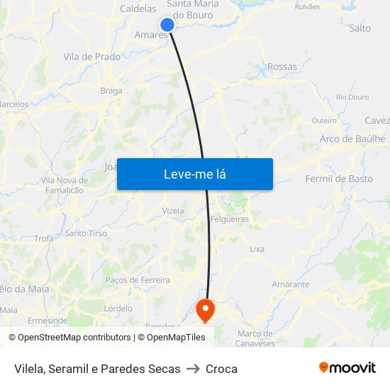 Vilela, Seramil e Paredes Secas to Croca map