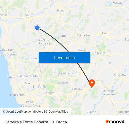 Carreira e Fonte Coberta to Croca map