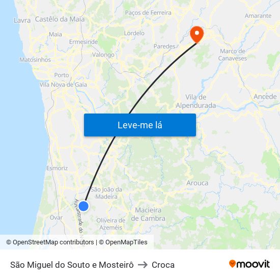 São Miguel do Souto e Mosteirô to Croca map