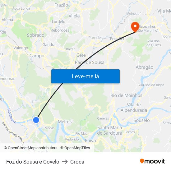 Foz do Sousa e Covelo to Croca map