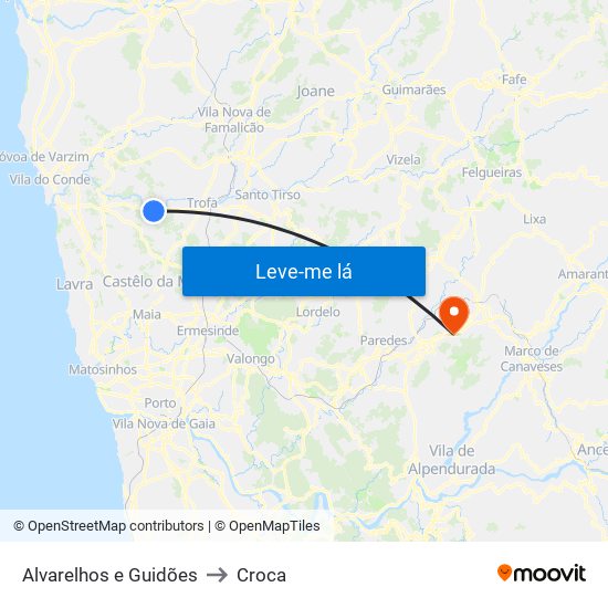 Alvarelhos e Guidões to Croca map