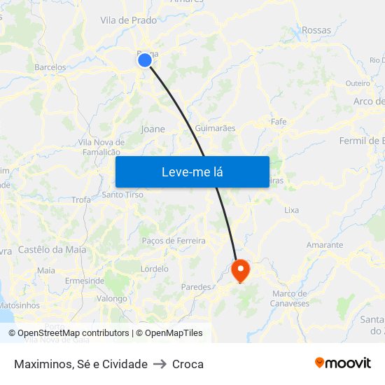 Maximinos, Sé e Cividade to Croca map