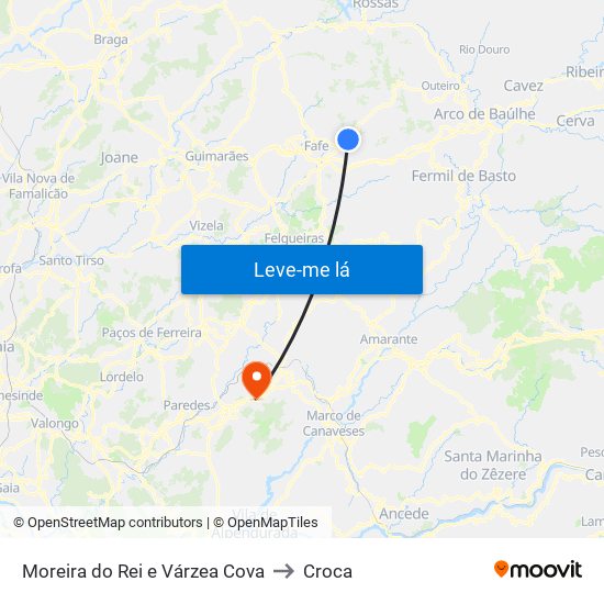 Moreira do Rei e Várzea Cova to Croca map