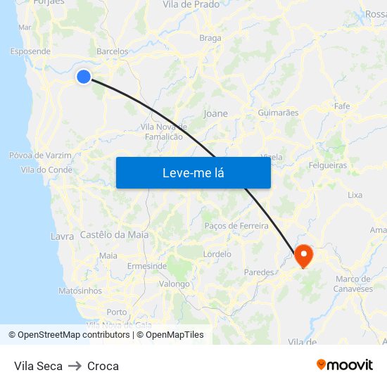 Vila Seca to Croca map