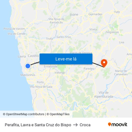 Perafita, Lavra e Santa Cruz do Bispo to Croca map