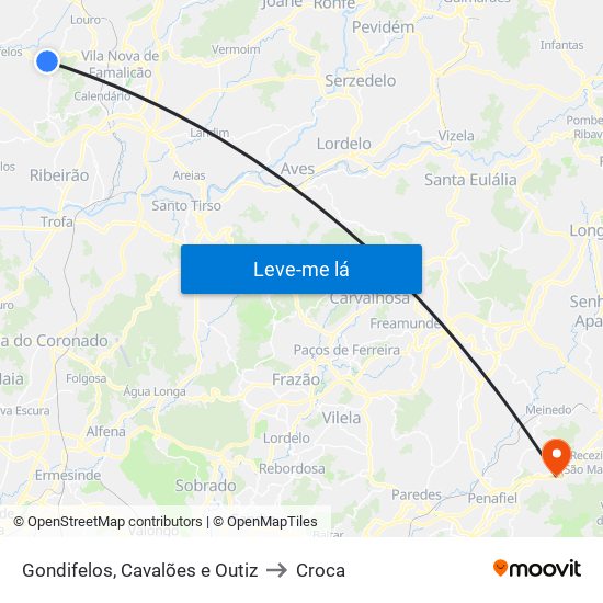 Gondifelos, Cavalões e Outiz to Croca map