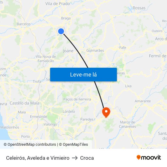 Celeirós, Aveleda e Vimieiro to Croca map