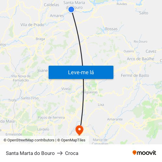 Santa Marta do Bouro to Croca map