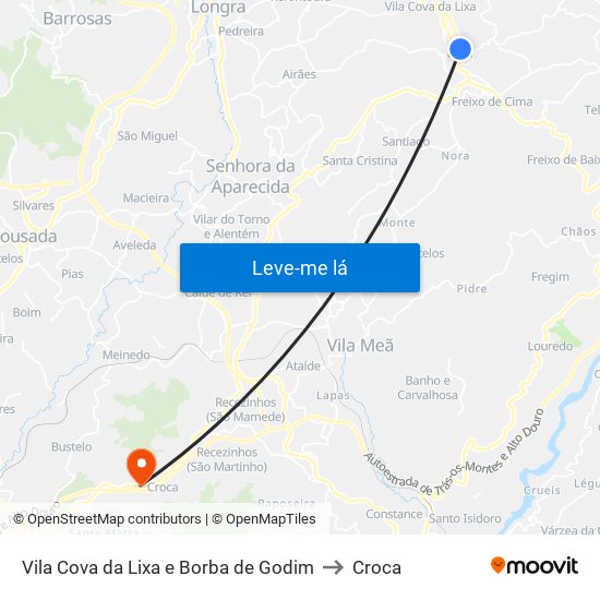 Vila Cova da Lixa e Borba de Godim to Croca map