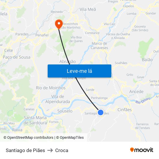 Santiago de Piães to Croca map