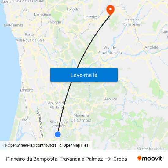 Pinheiro da Bemposta, Travanca e Palmaz to Croca map