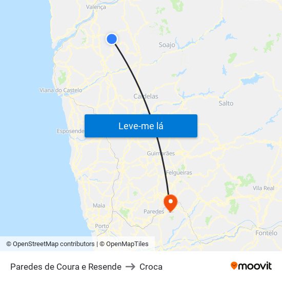 Paredes de Coura e Resende to Croca map