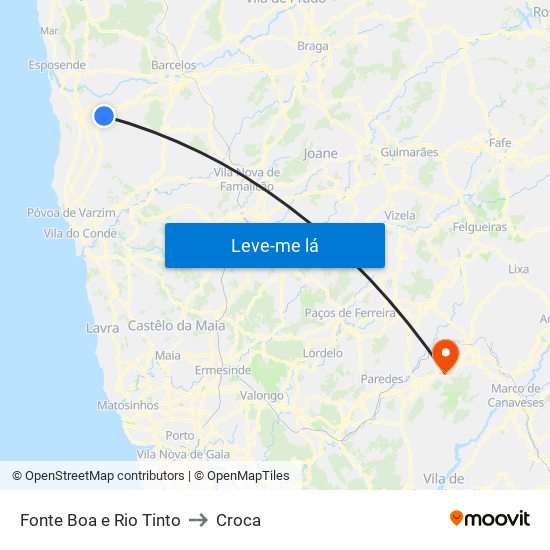 Fonte Boa e Rio Tinto to Croca map