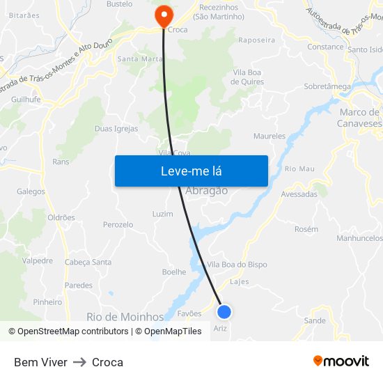 Bem Viver to Croca map