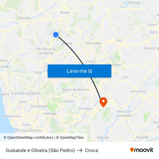 Guisande e Oliveira (São Pedro) to Croca map