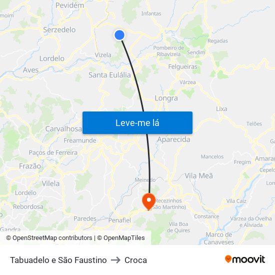 Tabuadelo e São Faustino to Croca map