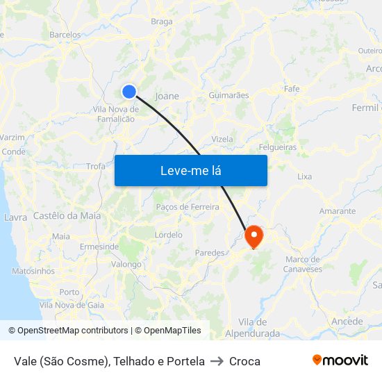 Vale (São Cosme), Telhado e Portela to Croca map