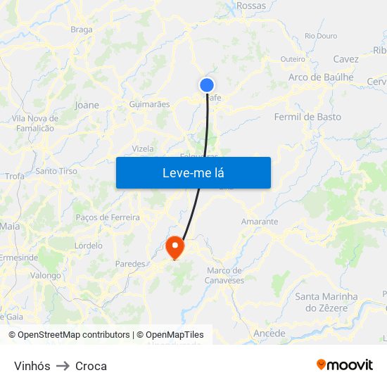 Vinhós to Croca map