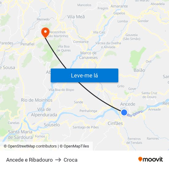 Ancede e Ribadouro to Croca map