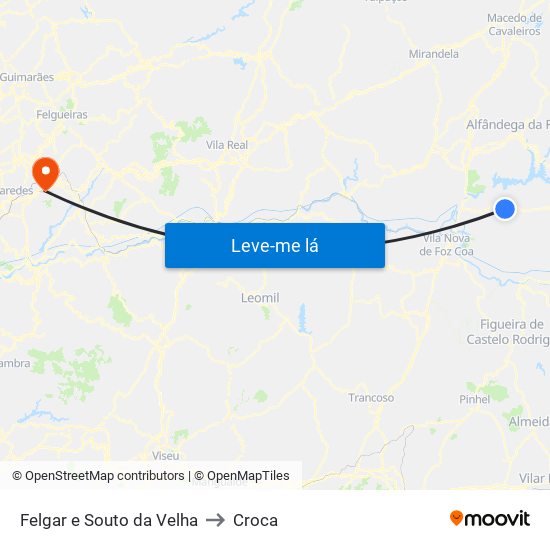 Felgar e Souto da Velha to Croca map