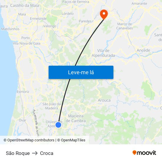 São Roque to Croca map