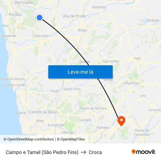 Campo e Tamel (São Pedro Fins) to Croca map