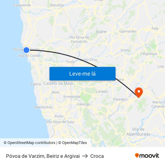 Póvoa de Varzim, Beiriz e Argivai to Croca map