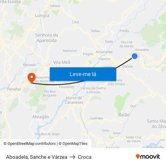 Aboadela, Sanche e Várzea to Croca map