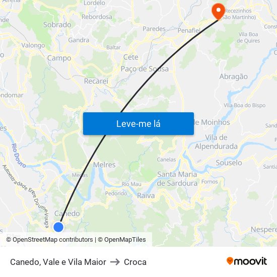 Canedo, Vale e Vila Maior to Croca map