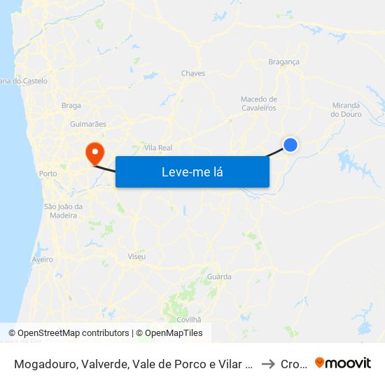 Mogadouro, Valverde, Vale de Porco e Vilar de Rei to Croca map