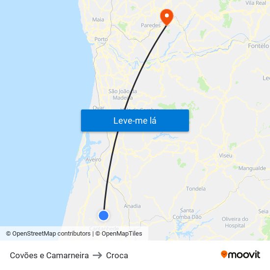 Covões e Camarneira to Croca map