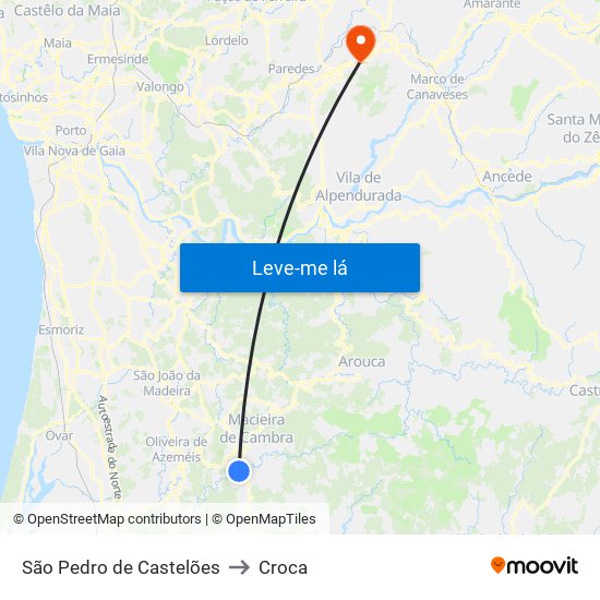 São Pedro de Castelões to Croca map