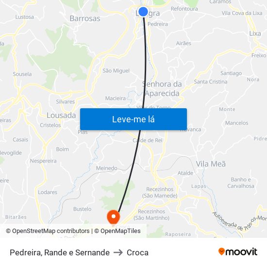 Pedreira, Rande e Sernande to Croca map