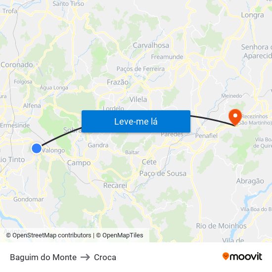 Baguim do Monte to Croca map