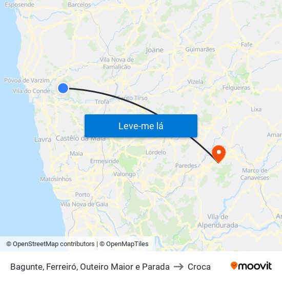 Bagunte, Ferreiró, Outeiro Maior e Parada to Croca map