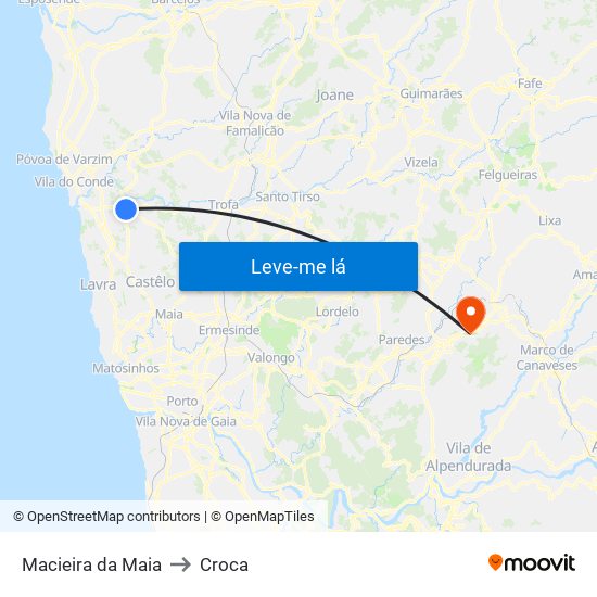 Macieira da Maia to Croca map