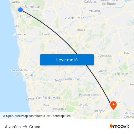 Alvarães to Croca map