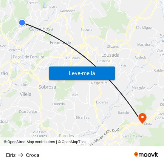 Eiriz to Croca map