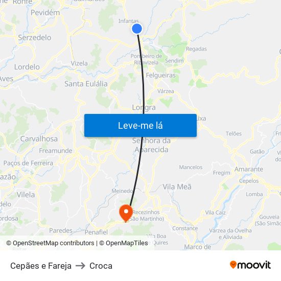 Cepães e Fareja to Croca map