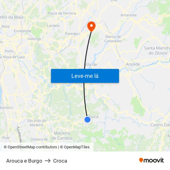 Arouca e Burgo to Croca map
