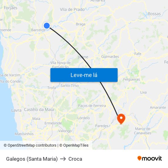 Galegos (Santa Maria) to Croca map