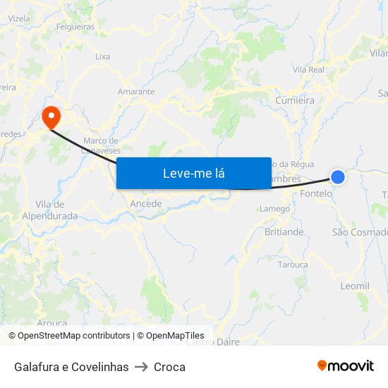 Galafura e Covelinhas to Croca map