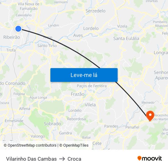 Vilarinho Das Cambas to Croca map