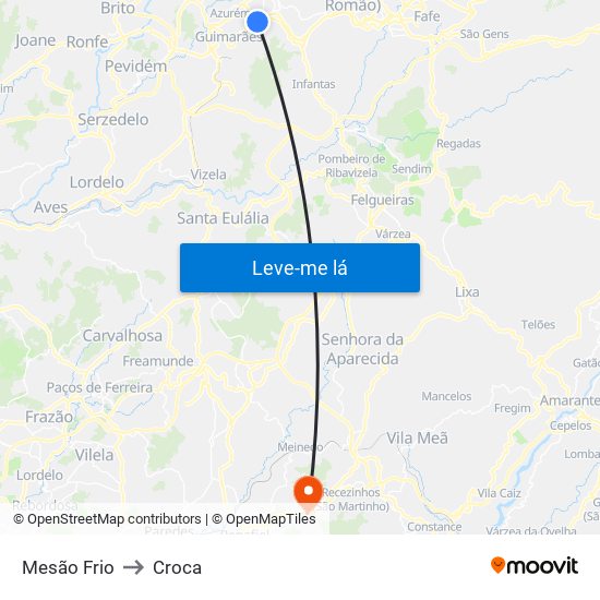 Mesão Frio to Croca map