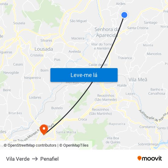 Vila Verde to Penafiel map