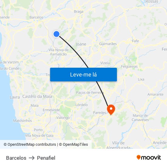 Barcelos to Penafiel map
