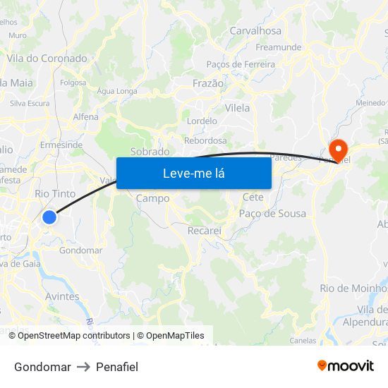 Gondomar to Penafiel map